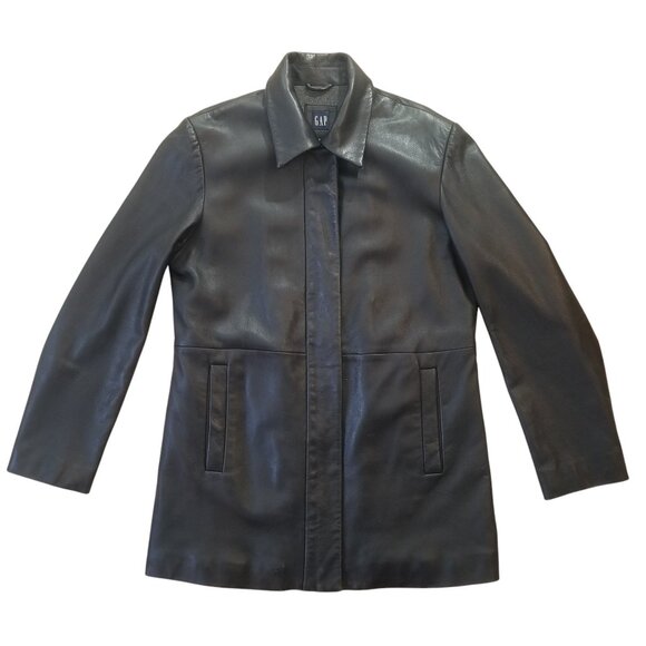 Gap Black Leather Jacket w/ Reversible Zipper and Quilted Lining - Picture 16 of 16